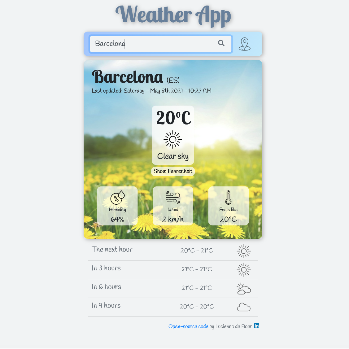 Preview of Lucienne's JavaScript weather app